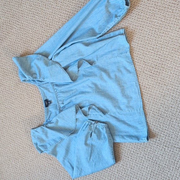 J Crew Chambray Cottagecore Square Neck Ruffle Long Sleeve Top M - Picture 2 of 7